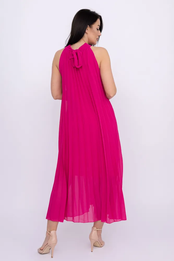 Włoski Fuksjowa plisowana Sukienka szyfonowa LUZIO