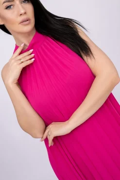 Włoski Fuksjowa plisowana Sukienka szyfonowa LUZIO