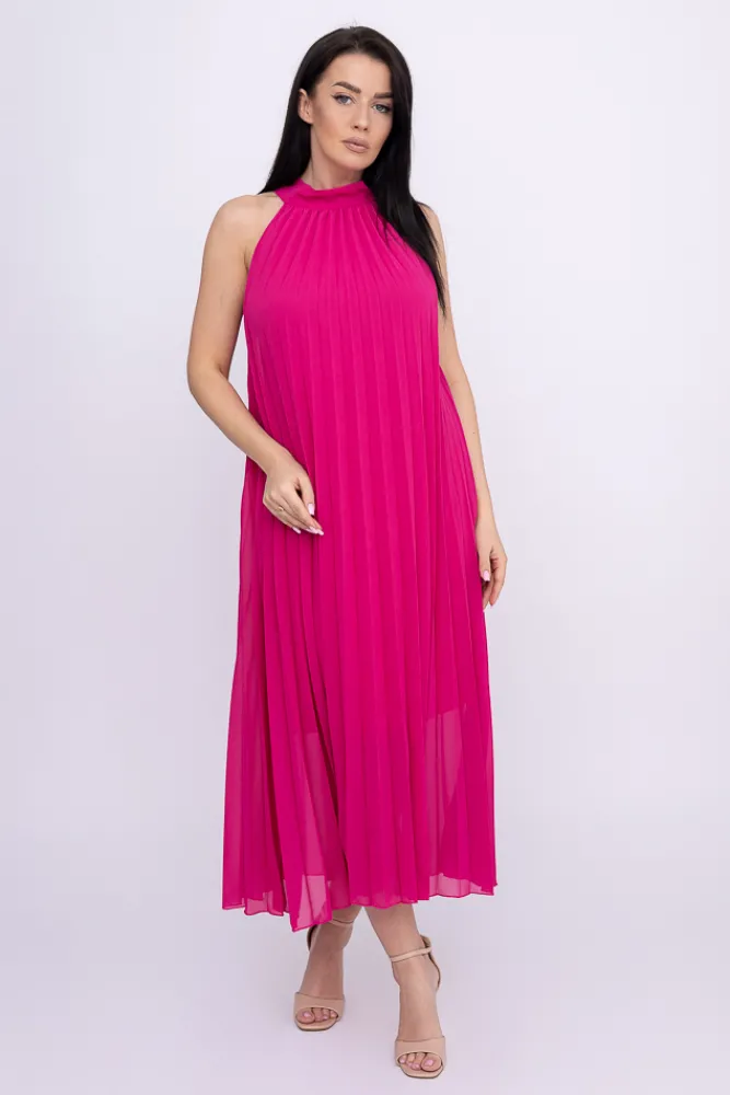 Włoski Fuksjowa plisowana Sukienka szyfonowa LUZIO