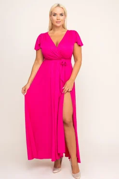 Polski Fuksjowa Sukienka brokatowa HESIO