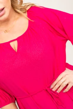 Polski Fuksjowa Sukienka brokatowa z paskiem PENTUZI