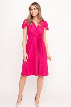 Polski Fuksjowa Sukienka brokatowa GENVELI