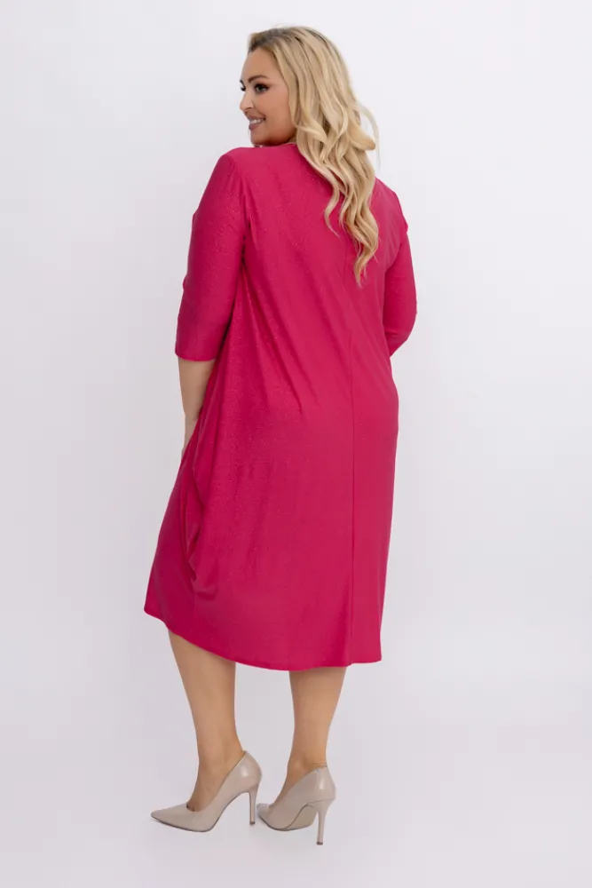 Polski Fuksjowa Sukienka brokatowa REVIN