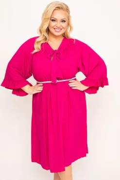 Polski Fuksjowa Sukienka brokatowa KARDIN