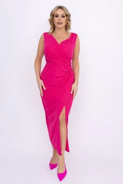 Włoski Fuksjowa Sukienka kopertowa SERMINA