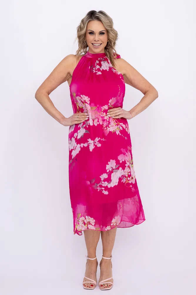 Włoski Fuksjowa Sukienka LOPEZA