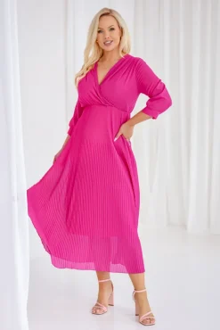 Włoski Fuksjowa Sukienka plisowana KEMELI