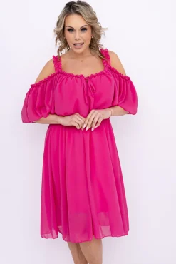 Włoski Fuksjowa Sukienka szyfonowa SEMENTIA