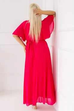 Włoski Fuksjowa Sukienka szyfonowa z paskiem EGELI