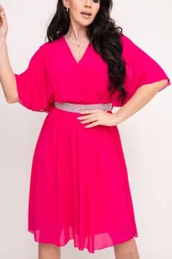 Włoski Fuksjowa Sukienka szyfonowa z paskiem SEMELIA