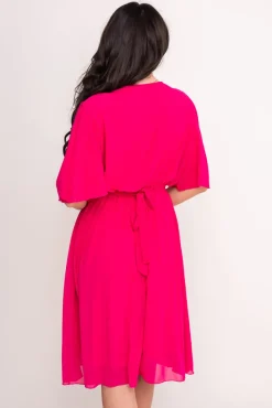 Włoski Fuksjowa Sukienka szyfonowa z paskiem SEMELIA