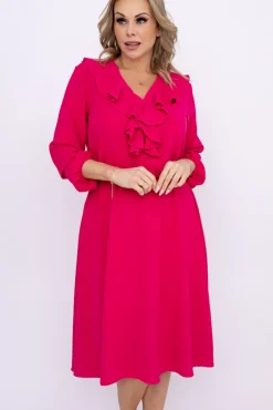 Włoski Fuksjowa Sukienka z żabotem BELIAMI