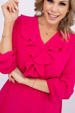 Włoski Fuksjowa Sukienka z żabotem BELIAMI