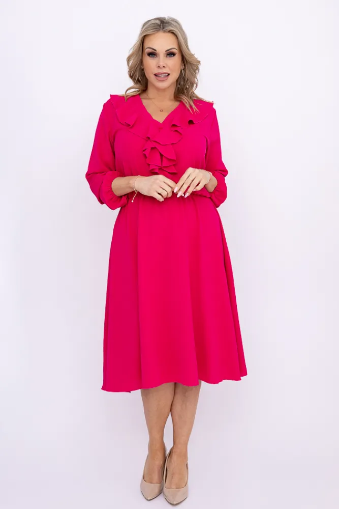 Włoski Fuksjowa Sukienka z żabotem BELIAMI