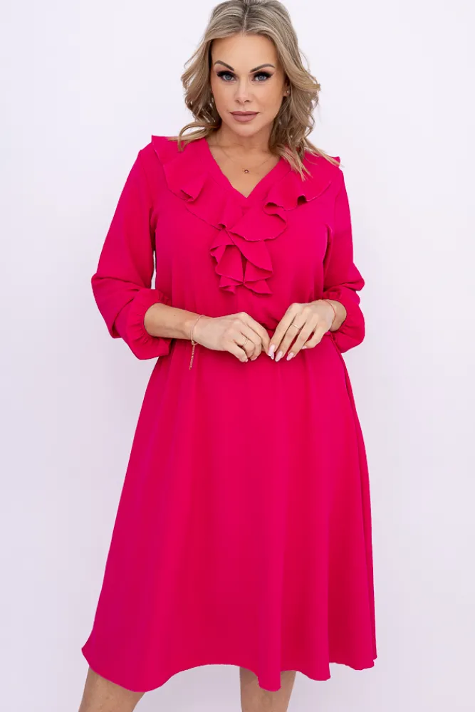 Włoski Fuksjowa Sukienka z żabotem BELIAMI