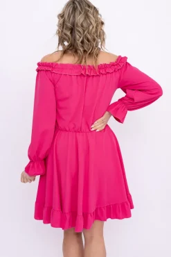Włoski Fuksjowa Sukienka z falbanką MADELINA