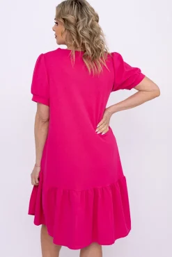 Włoski Fuksjowa Sukienka z falbaną DOLIEN