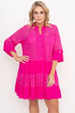 Włoski Fuksjowa Sukienka z haftem TULUZI