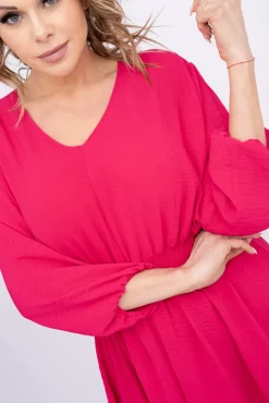 Polski Fuksjowa Sukienka z marszczeniem MILIO