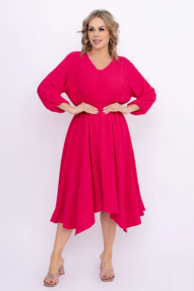 Polski Fuksjowa Sukienka z marszczeniem MILIO