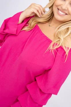 Polski Fuksjowa Sukienka z marszczonymi rękawami LERTIA