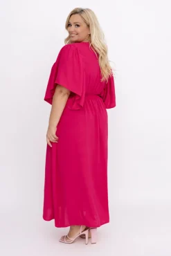 Polski Fuksjowa Sukienka z marszczeniem VELUZINO