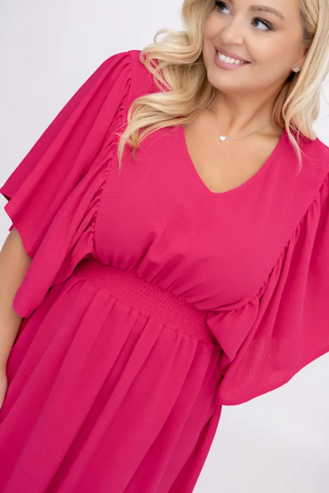 Polski Fuksjowa Sukienka z marszczeniem VELUZINO