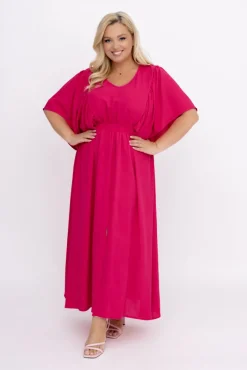 Polski Fuksjowa Sukienka z marszczeniem VELUZINO