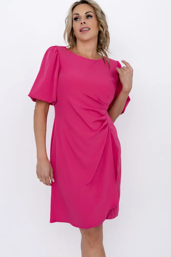Polski Fuksjowa Sukienka z marszczeniem TORIO
