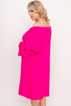Polski Fuksjowa Sukienka z marszczonymi rękawami ALBEGA