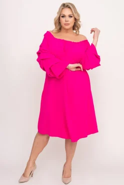 Polski Fuksjowa Sukienka z marszczonymi rękawami ALBEGA