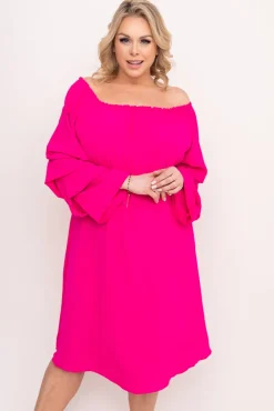 Polski Fuksjowa Sukienka z marszczonymi rękawami ALBEGA