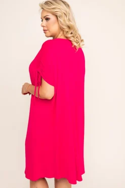 Polski Fuksjowa Sukienka z marszczonymi rękawami PIRESA