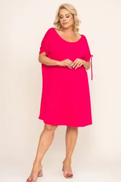 Polski Fuksjowa Sukienka z marszczonymi rękawami PIRESA