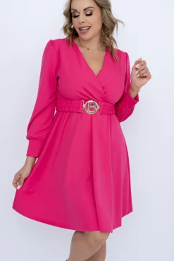 Włoski Fuksjowa Sukienka z paskiem SARMANIA