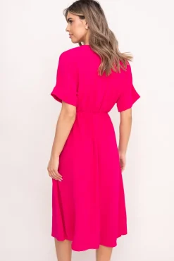 Włoski Fuksjowa Sukienka z rozsuwanym dekoltem TRIZI