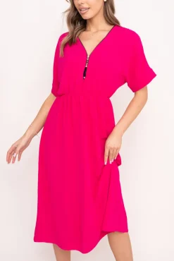 Włoski Fuksjowa Sukienka z rozsuwanym dekoltem TRIZI