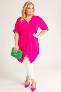 Damskie Polski Fuksjowa Tunika asymetryczna CLARIN