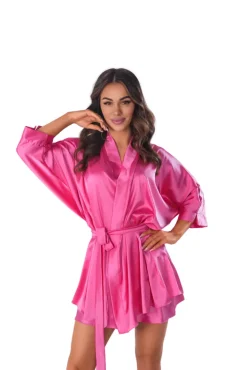 Polski Fuksjowy Szlafrok satynowy kimono MAGENTA KIMON SLEVES