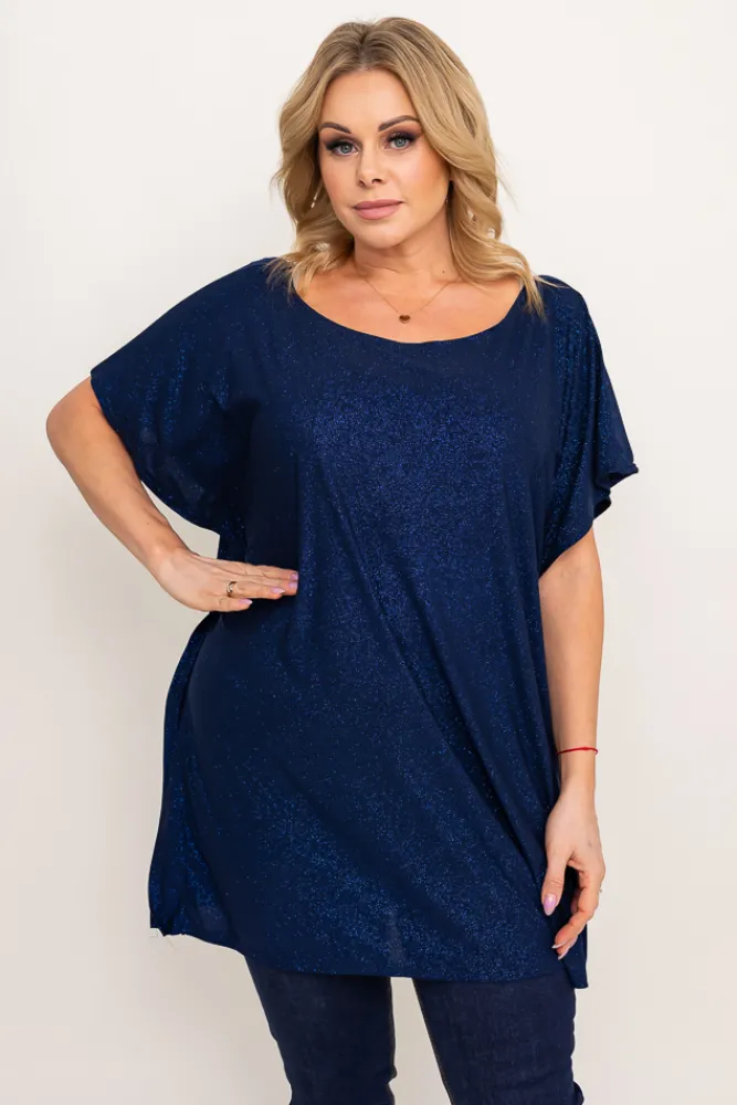 Damskie Polski Granatowa Bluzka brokatowa MALPEZA