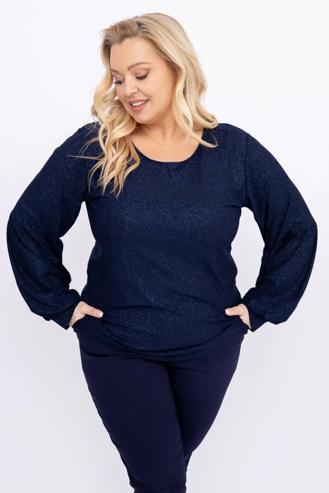 Damskie Polski Granatowa Bluzka brokatowa WINERSI