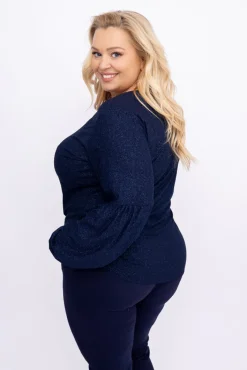 Damskie Polski Granatowa Bluzka brokatowa WINERSI