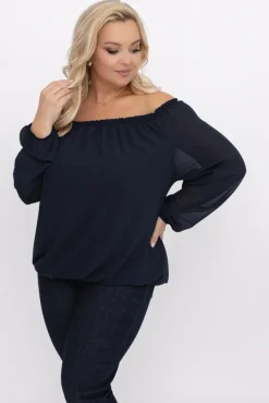 Damskie Włoski Granatowa Bluzka szyfonowa HILL