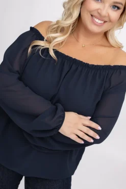 Damskie Włoski Granatowa Bluzka szyfonowa HILL