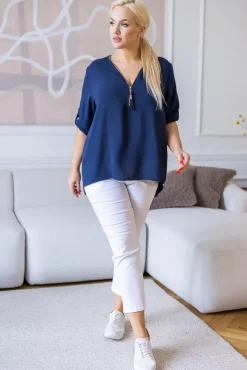 Damskie Włoski Granatowa Bluzka z rozsuwanym dekoltem MERXIO