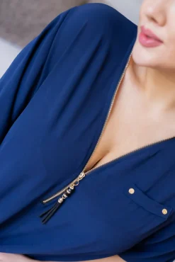 Damskie Włoski Granatowa Bluzka z rozsuwanym dekoltem MERXIO