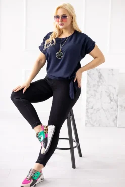 Damskie Włoski Granatowa Bluzka z wisiorkiem FAIRY