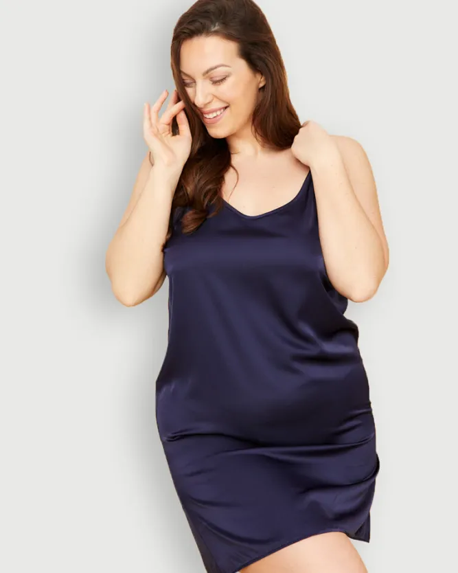 Polski Granatowa Koszula nocna satynowa VERONA