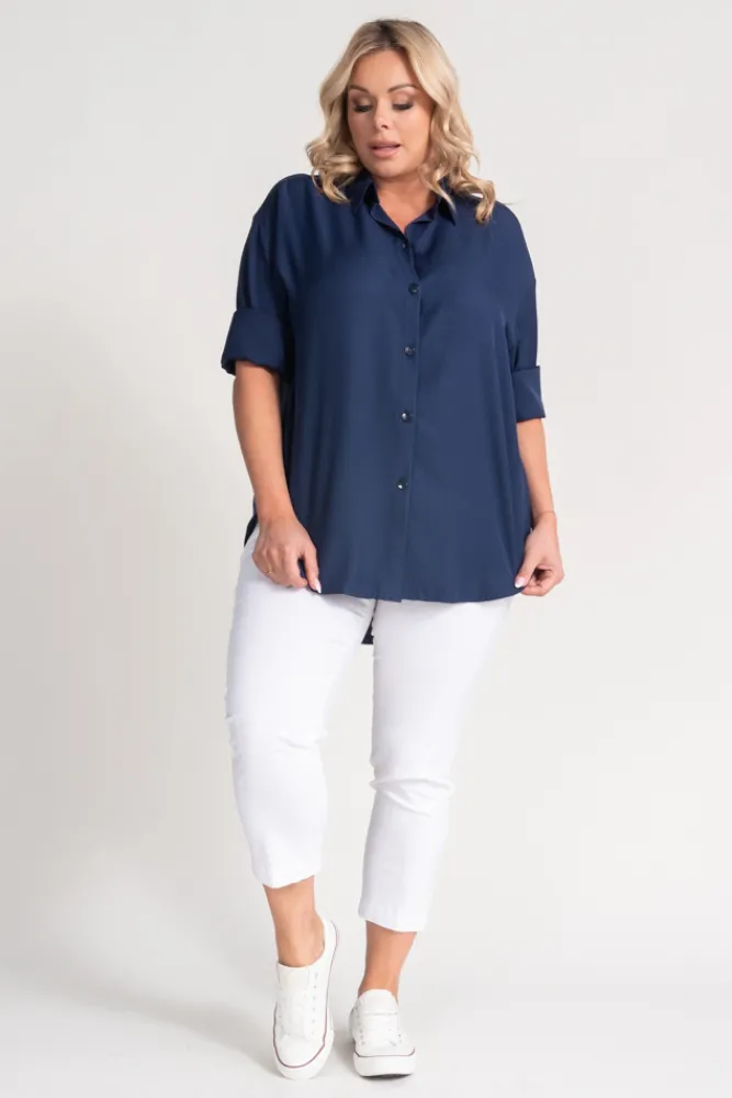 Damskie Polski Granatowa Koszula oversize DEMENO