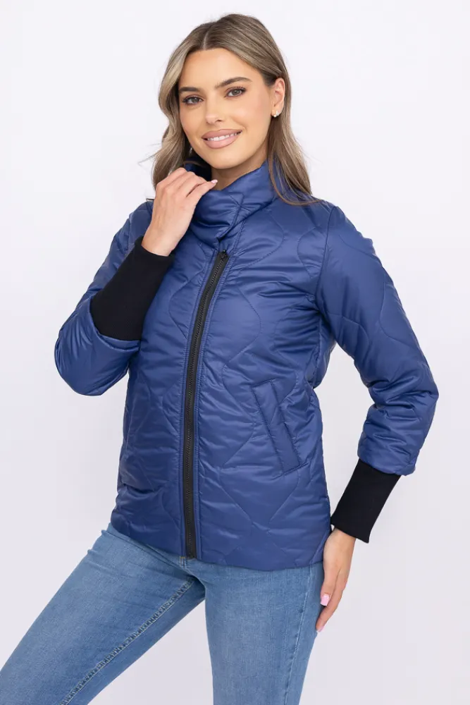 Damskie Polski Granatowa Kurtka pikowana ocieplana ROBENO